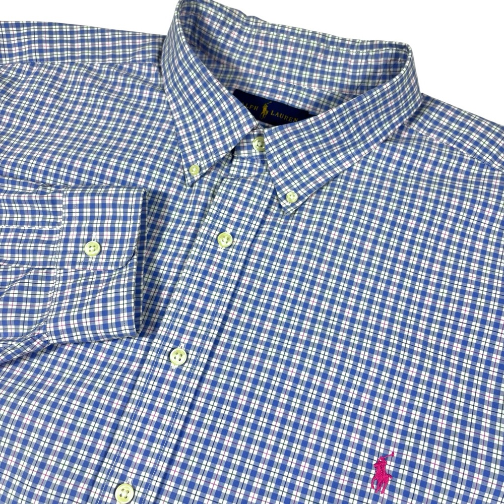 Ralph Lauren Men 3XB Blue & White Checkered Plaid Long Sleeve Button Down Shirt - Picture 1 of 12